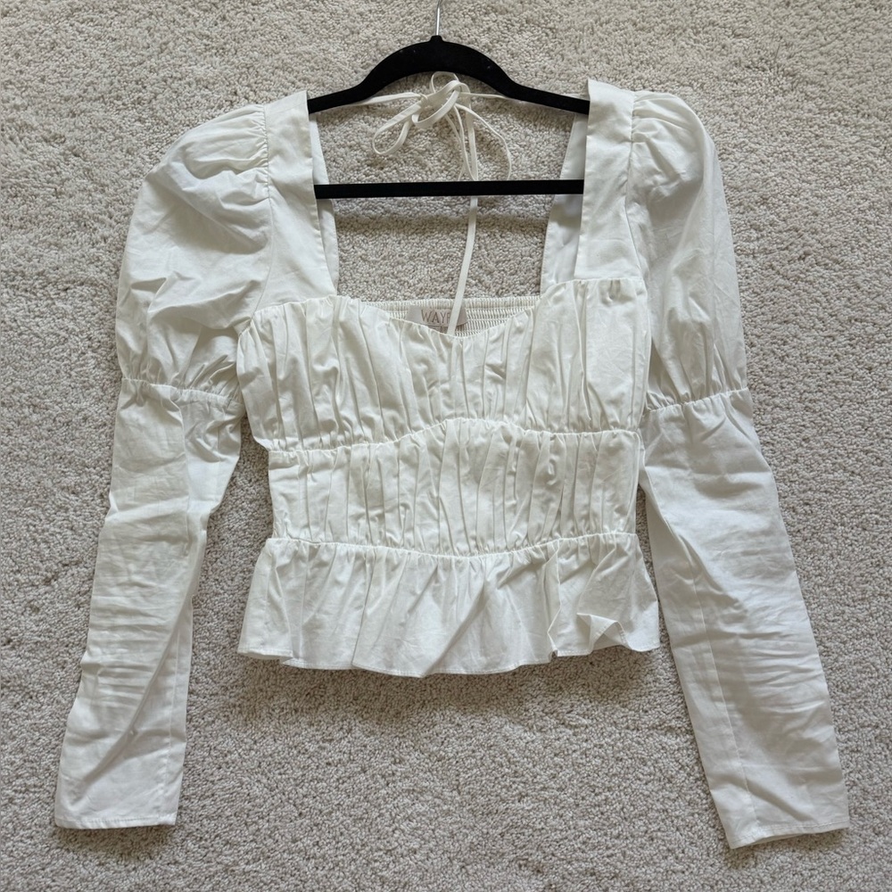 LIKE NEW Wayf White Smocked Peplum Blouse Small